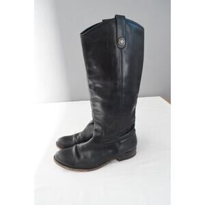Frye Melissa Tall Button Black Leather Knee-High Riding Boots Side Zip sz 9.5 B